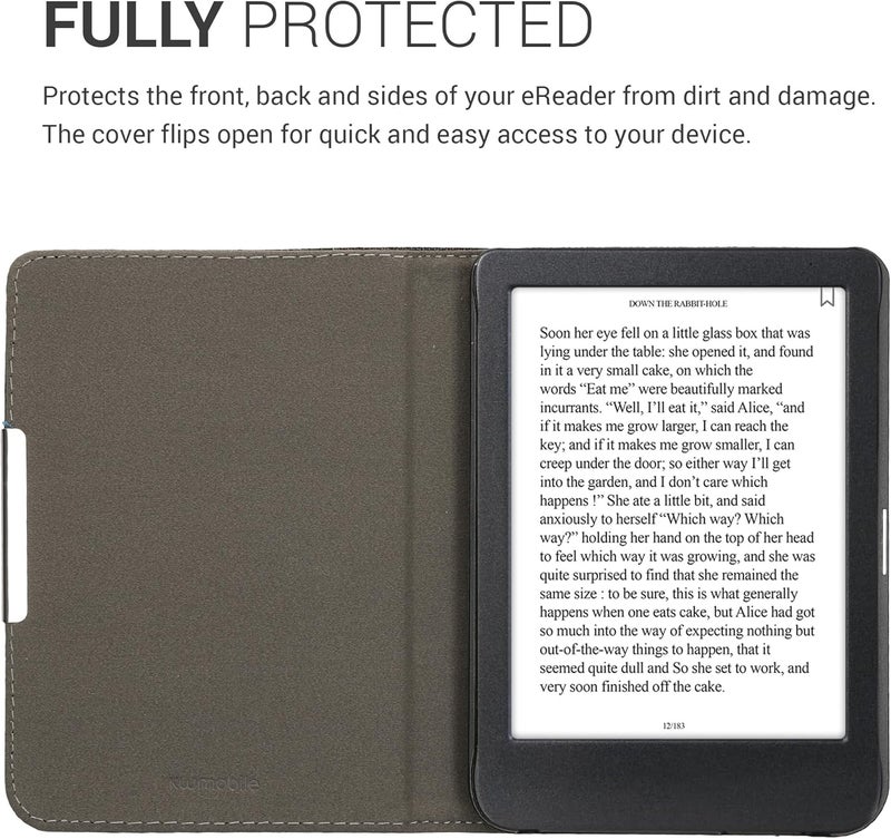 kwmobile Case Compatible with Kobo Clara BW/Colour - PU Leather and Canvas e-Reader Cover - Anthracite/Black - Image 4